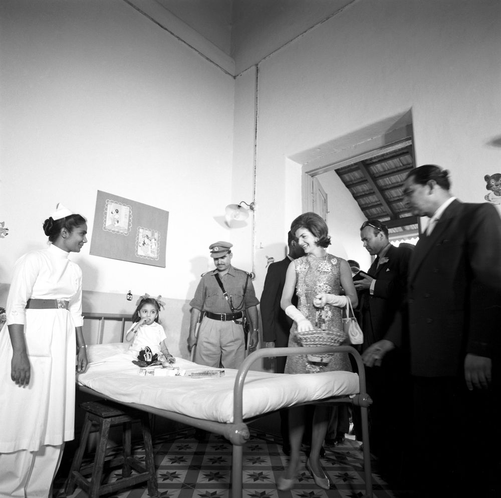 First Lady Jacqueline Kennedy’s trip to India and Pakistan: Karachi, Sindh, Pakistan, visit to children’s wing, Jinnah Central Hospital